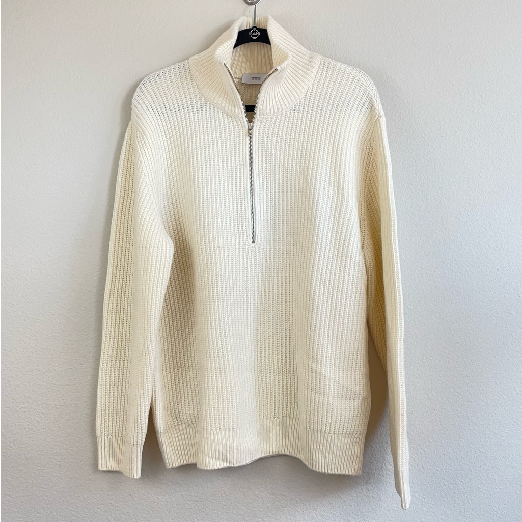 Closed Ivory 100% Wool 1/4 Zip Ribbed Sweater Size Large Old Money Preppy